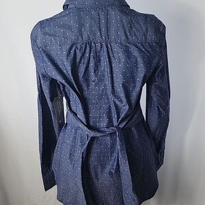 Polka Dotted Tie Back S/P Button Up Shirt With No Gap Snap NWT